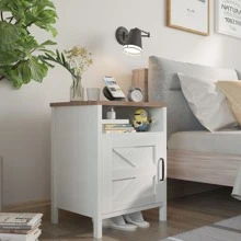 Flamaker Manufactured Wood Nightstand Bedside Tables With Shelf & Barn Door (Set Of 2)