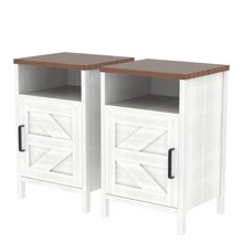 Flamaker Manufactured Wood Nightstand Bedside Tables With Shelf & Barn Door (Set Of 2)