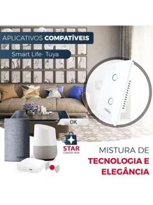 Interruptor Smart Touch 2 Botões Casa Apartamento Residencial  Inteligente Wifi - Multicolorido - Visão 4