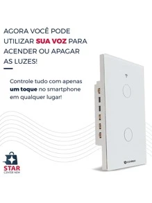 Interruptor Smart Touch 2 Botões Casa Apartamento Residencial  Inteligente Wifi - Multicolorido - Visão 7