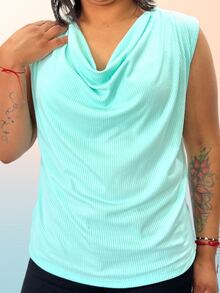 Blusa cuello colgando sin mangas - Agua verde azul - Ver 4
