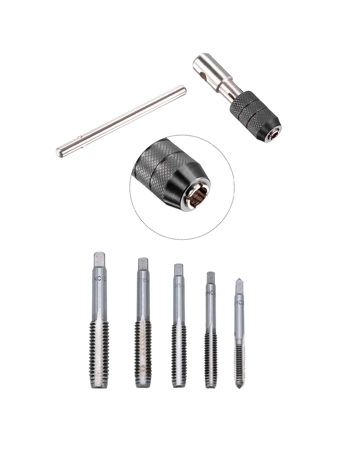 Kit 6 Piezas Broca Machuelo Estandar Roscador 1/4-1/2 Pulgada Util Vmingo Mexico - Plateado - Ver 1