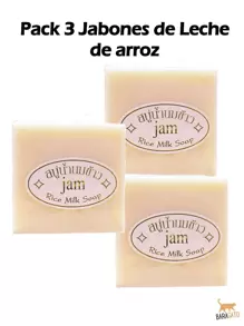 Pack 3 Jabón de leche de arroz Tailandes Hidratante y Blanqueador / Aclarante de Hierbas Naturales Tailandesas con colageno para suavizar la Piel  Pack con 3 jabones de arroz de Tailandia - Blanco - Ver 2