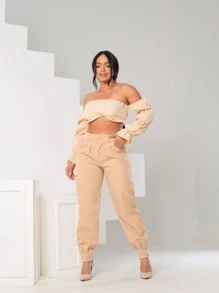 Women Pants - 米色 - 查看 3
