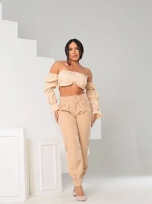 Women Pants - 米色 - 查看 4