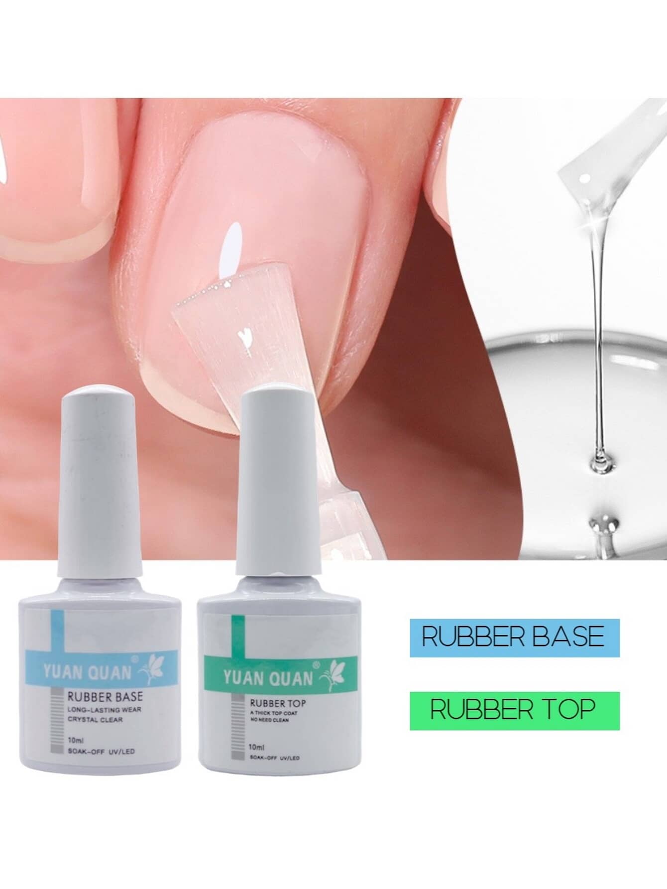 Kit Rubber Base Coat + Rubber Top Coat Para Uñas Uv Gel - Blanco - Ver 1