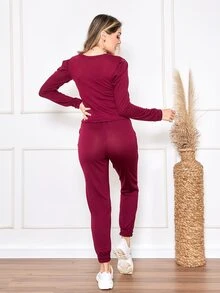 Women Two-piece Outfits - Màu Đỏ Sâu - Xem 2