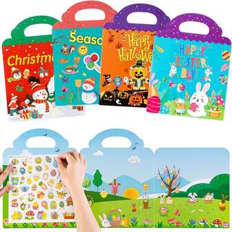 1set/4pcs Themed Sticker Book For Christmas, Four Seasons, Halloween, EasterSchool, Student,Stationery,School Supplies