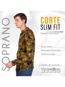 Camisa Manga Larga para Hombre Estampado Casual - Amarillo - Ver 4