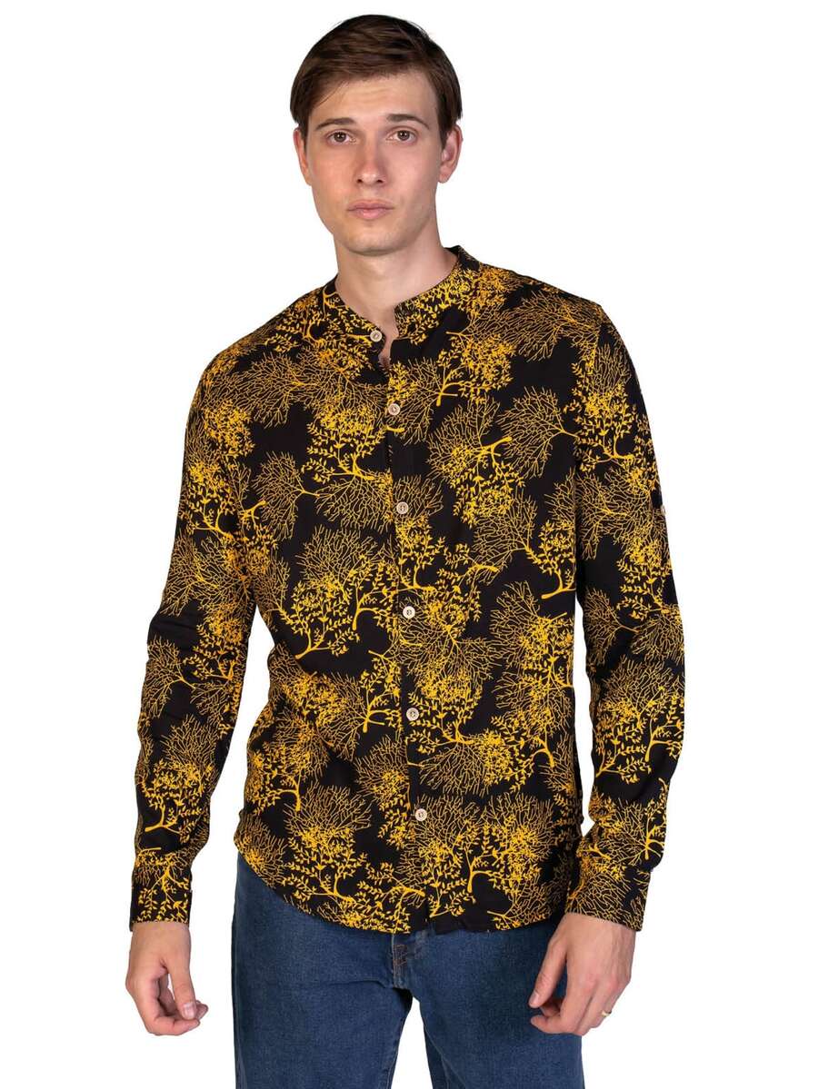 Camisa Manga Larga para Hombre Estampado Casual - Amarillo - Ver 1