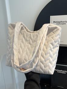 車縫線設計時尚大容量托特包 - 白色 - 查看 2