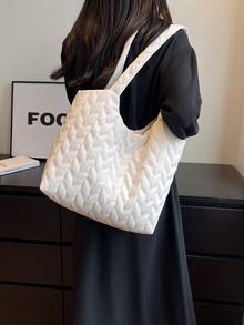 車縫線設計時尚大容量托特包 - 白色 - 查看 3