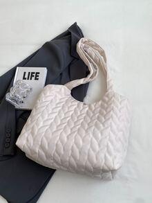 車縫線設計時尚大容量托特包 - 白色 - 查看 5