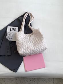 車縫線設計時尚大容量托特包 - 白色 - 查看 4