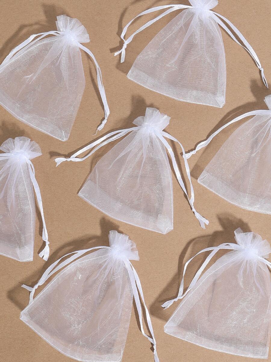 20 cái Trắng Màu thuần Túi Quà tặng , Hiện đại Polyester Dây rút Qủa tặng Dây Quấn Túi Cho bữa tiệc - trắng - Xem 1