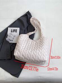 車縫線設計時尚大容量托特包 - 白色 - 查看 7