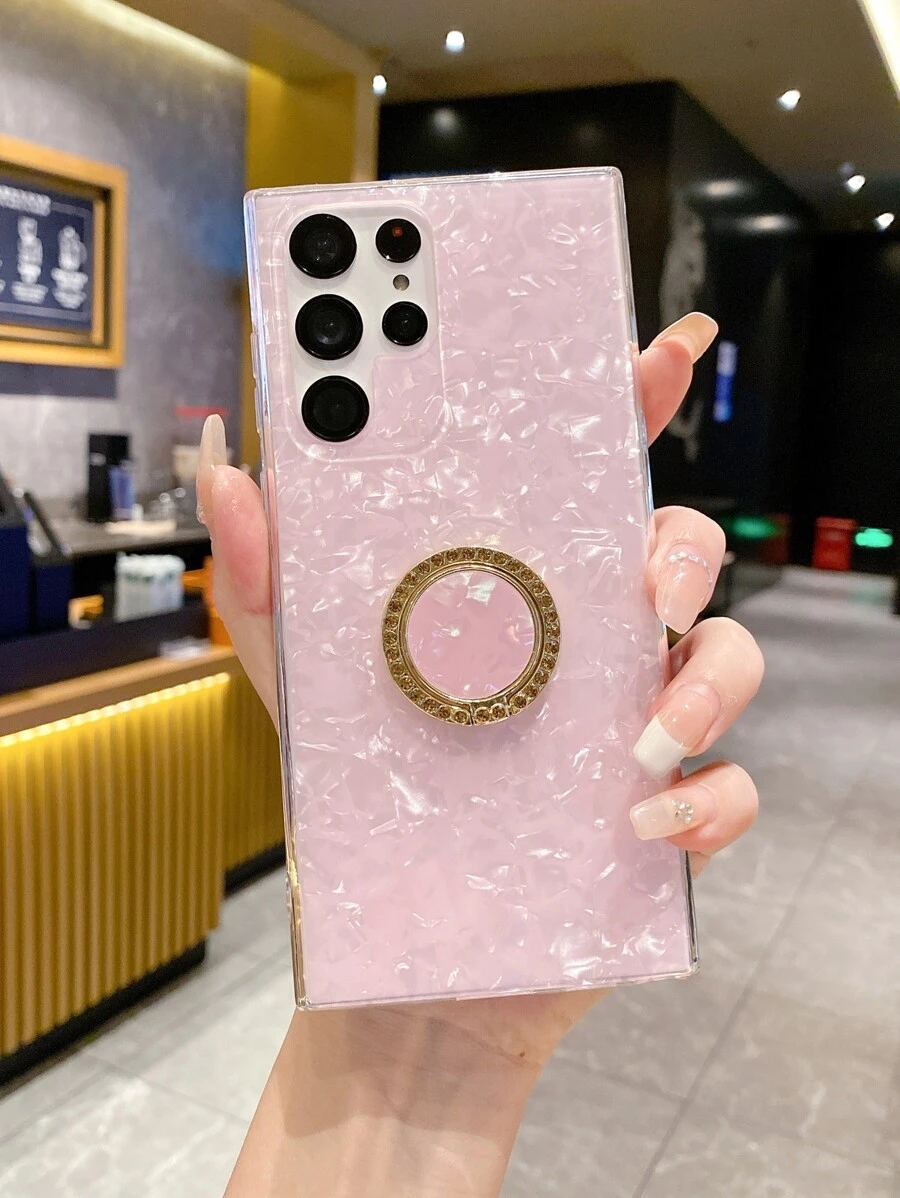 Vỏ điện thoại hoa văn vỏ có giá đỡ nhẫn - Hồng - Xem 1