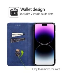 keyunfei 1pc Blue Flip Card Slot Magnetic Stand PU Phone Case Compatible With Huawei P30 Galaxy A53 Honor 90 Redmi 9 Pixel 7 11T OnePlus 11 Apple 11 12 13 14 15 Pro Max
