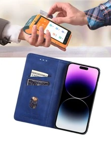 keyunfei 1pc Blue Flip Card Slot Magnetic Stand PU Phone Case Compatible With Huawei P30 Galaxy A53 Honor 90 Redmi 9 Pixel 7 11T OnePlus 11 Apple 11 12 13 14 15 Pro Max