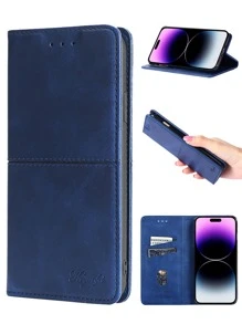 keyunfei 1pc Blue Flip Card Slot Magnetic Stand PU Phone Case Compatible With Huawei P30 Galaxy A53 Honor 90 Redmi 9 Pixel 7 11T OnePlus 11 Apple 11 12 13 14 15 Pro Max
