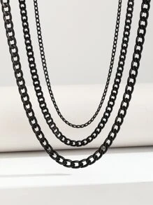 1入組黑色不銹鋼鏈條裝飾項鍊適用於男孩女孩時尚街頭項鍊適用於兒童日常生活 - 黑色 - 查看 1