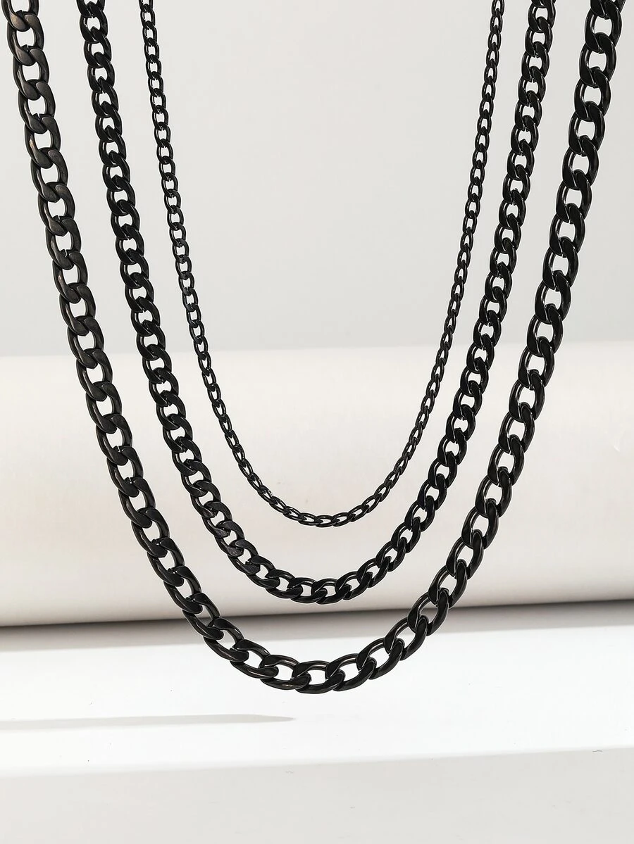 1入組黑色不銹鋼鏈條裝飾項鍊適用於男孩女孩時尚街頭項鍊適用於兒童日常生活 - 黑色 - 查看 1