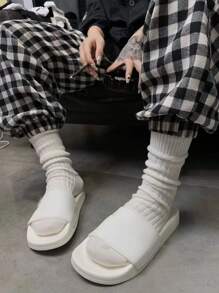 秋季纯色中筒袜 - 白色 - 查看 3