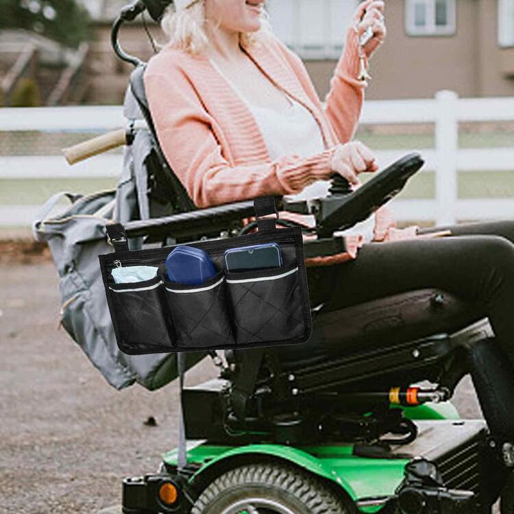 New style wheelchair armrest bag side storage bag multi-pocket storage bag with reflective strip storage wheelchair hanging bag - Black - View 4