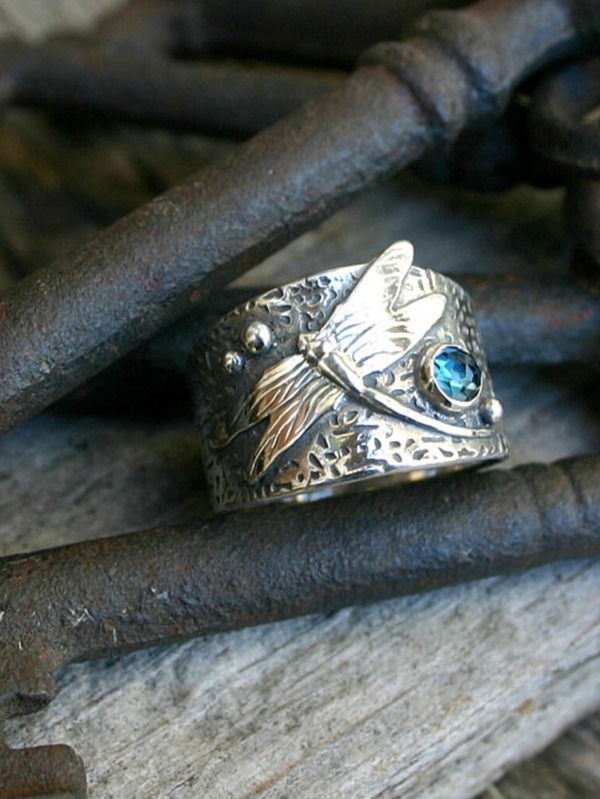 1pc Vintage European & American Style Blue Cubic Zirconia Dragonfly Shaped Women's Dating Ring