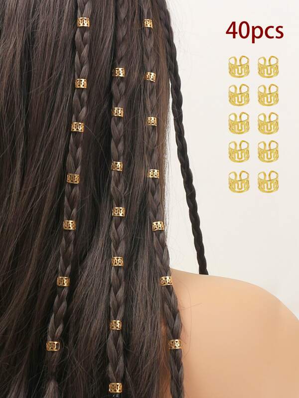 40pcs Hollow Out Hair Ring, Dreadlocks Beads Hair Braid Rings Clips