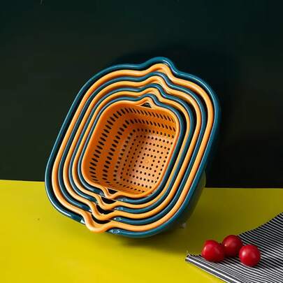 6件套，双层沥水篮，塑料滤网篮，可重复使用洗衣篮，家用厨房沥水篮，果蔬清洗篮，厨房用品，厨房小工具，厨房配件，厨房用具