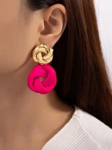 1對迷人時尚幾何金屬質感繪畫耳環 - 玫紅色 - 查看 9