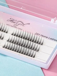 3排自然鬆散人群簇睫毛延伸，易於穿戴，厚實單簇種植的假睫毛 - 黑色 - 查看 1