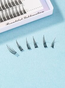 3排自然鬆散人群簇睫毛延伸，易於穿戴，厚實單簇種植的假睫毛 - 黑色 - 查看 3