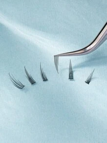 3排自然鬆散人群簇睫毛延伸，易於穿戴，厚實單簇種植的假睫毛 - 黑色 - 查看 4