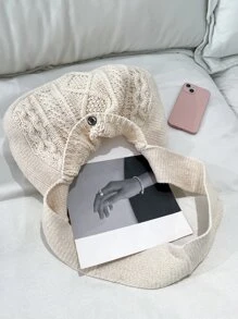 女士肩扛手提手工編織袋米色大容量購物手提袋美學帆布手提袋可愛手提袋，適用於工作和旅行化妝包，輕盈商務休閒時尚手提袋適用於購物和度假，適合十幾歲的女孩、女大學生、新手和白領，適用於辦公室、學校、工作、商務、上下班、戶外、旅行和外出 - 米色 - 查看 6