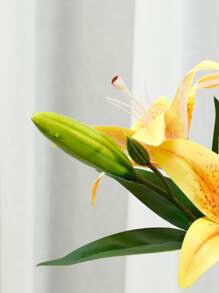 1 Stück künstlicher Lilien Stengel, einfache Polyester Kunstblume für Heimdekoration, Valentinstag, Geschenk - Gelb - Übersicht 6