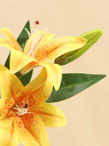 1 Stück künstlicher Lilien Stengel, einfache Polyester Kunstblume für Heimdekoration, Valentinstag, Geschenk - Gelb - Übersicht 4