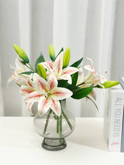 1 件人造百合花茎，简约涤纶假花，适用于家居装饰、情人节、礼物