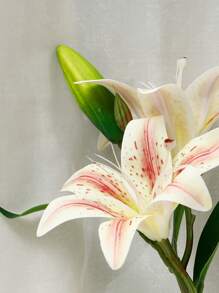 1pc Artificial Lily Stem,Simple Polyester Fake Flower For Home Decoration, Valentine Day, Gift Gifts Birthday Graduation - Champagne - View 5