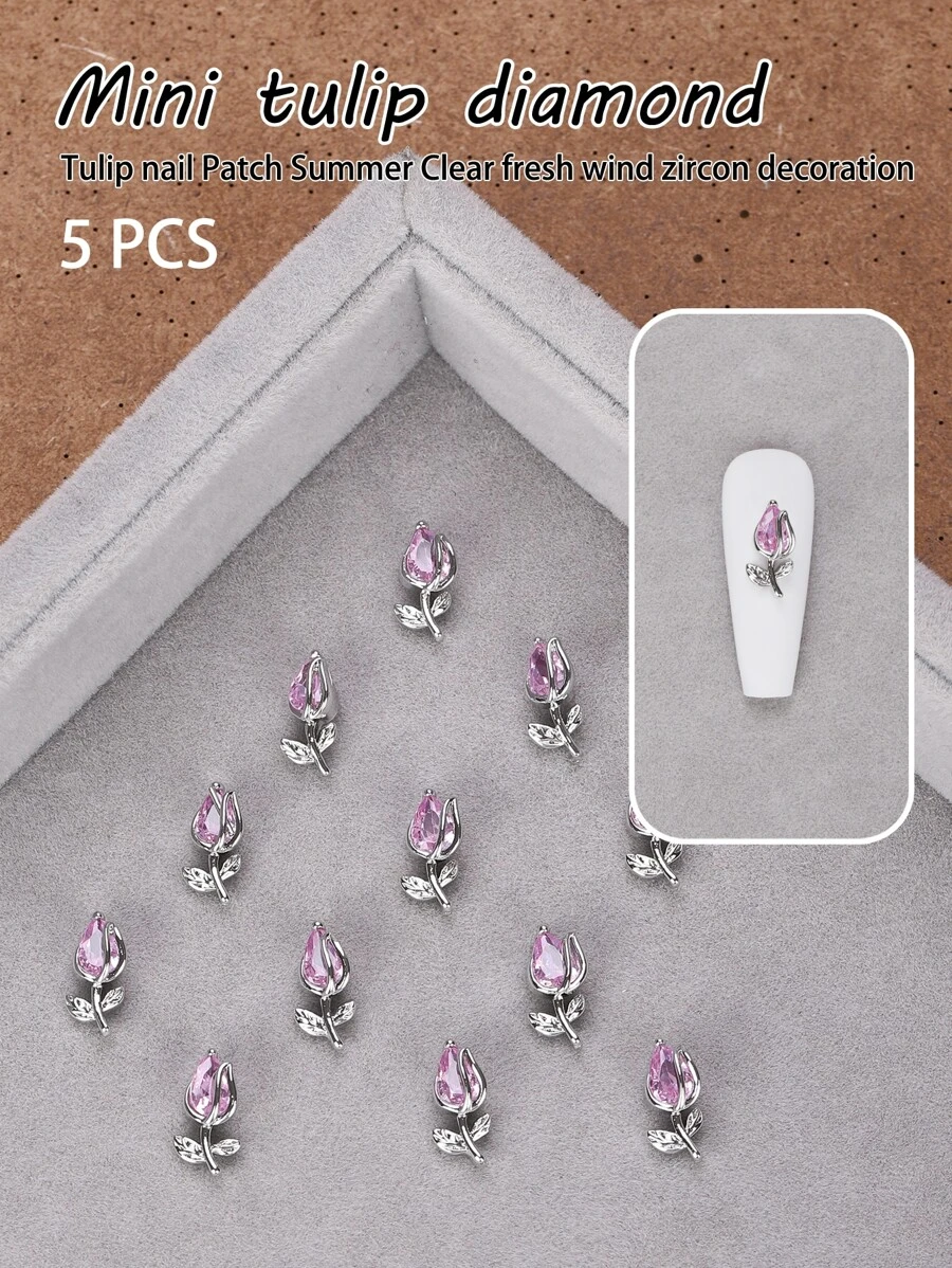 5 cái Mini Hoa uất kim hương Móng tay Patch Mùa hè Trong sáng Tươi Gió Khối Zirconia  Trang trí móng - Hồng - Xem 1