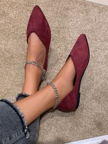 Talla grande Zapatos de mujeres suave con cómodo plano de punta para primavera con verano - Burdeos - Ver 6