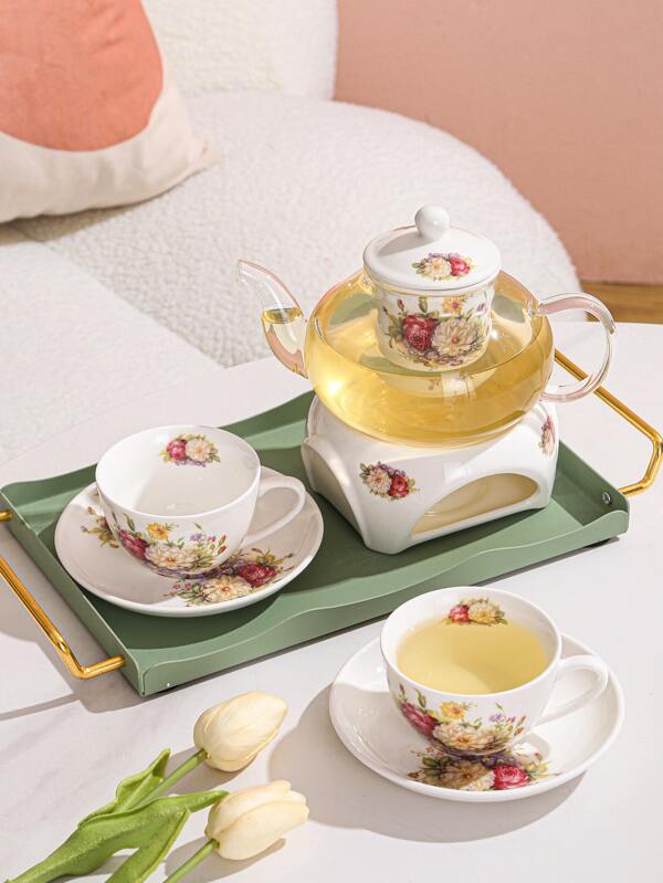 Flower Tea Set Fruit Infuser Glass Teapot English Afternoon Tea Set