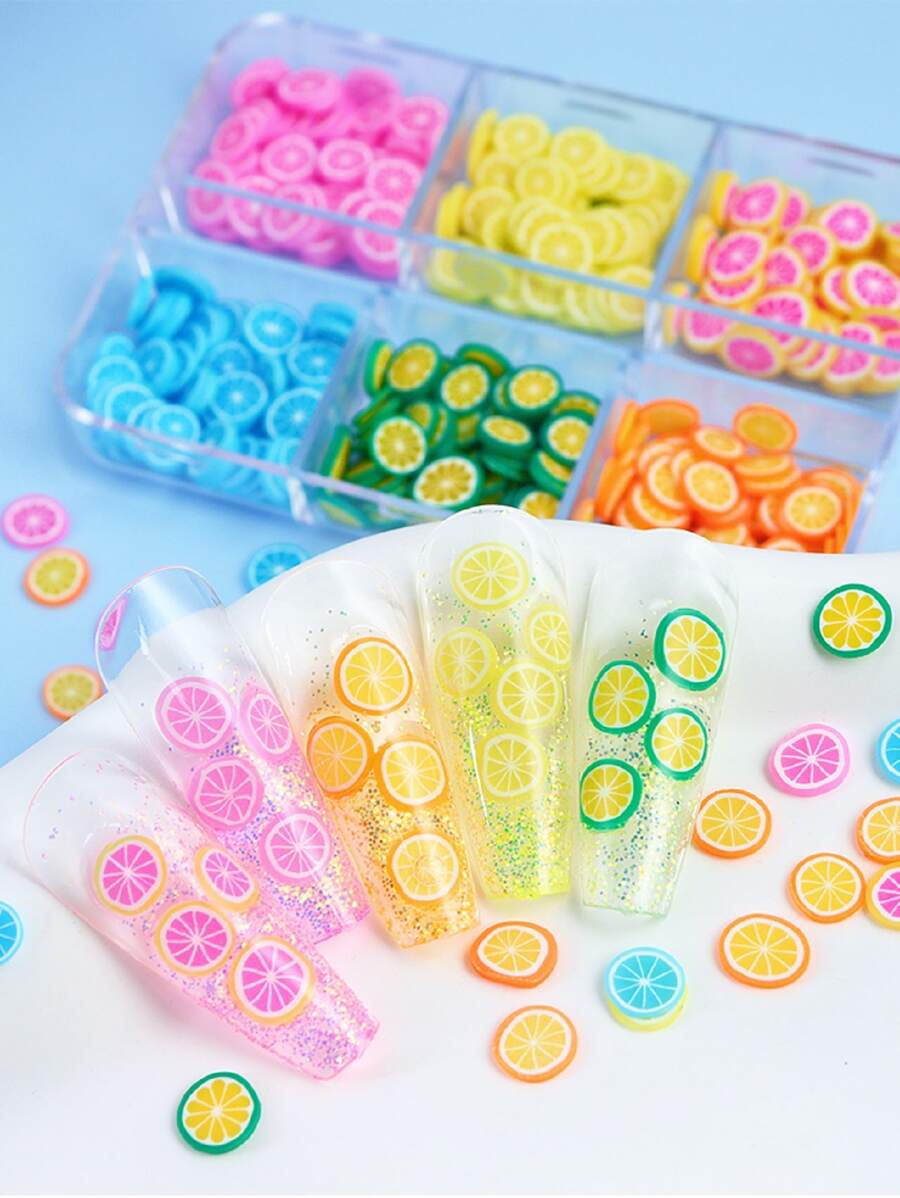 6 ngăn Trái cây & Hình quả chanh Mềm mại Gốm sứ Nghệ thuật làm Móng Đồ trang trí - Nhiều màu - Xem 1