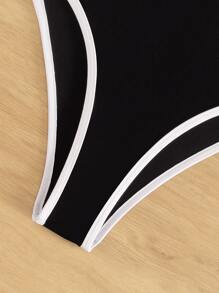 Contrast Binding Cut Out Waist One Piece Swimsuit Summer - Black - View 6