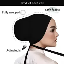 1pc Under Cap Women Hijab Solid Color Abaya Accessories Modal Headband With Elastic Cord And Adjustable Knot, Suitable For Daily Wear Women Veil - Black - View 2