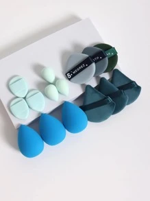 15件套美妆海绵套装，包含3个三角形粉扑、3个圆形气垫粉扑、3个指形迷你气垫粉扑、3个普通美妆海绵和3个水滴形迷你美妆海绵。这款海绵可完美混合粉底液、粉状、膏状和粉状产品。这套多色海绵套装不含乳胶，干湿两用，适合所有肤质。赠品、旅行、平价好物、旅行必备 - 彩色 - 查看 4