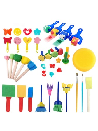 30pcs Painting Sponge Brush & Stamp Set Back To School,Mother's Day,Mom's Gift