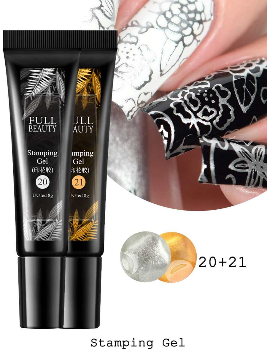 FULL BEAUTY 彩色指甲沖壓凝膠2入組黃金白銀變色半永久性夏天美甲拋光浸泡UV美甲工具適用於美甲設計 - 彩色 - 查看 1