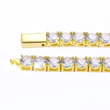 歐美風格嘻哈項鍊,寬網球鏈條帶彈簧扣,微帶單行立方氧化鋯石頭 - 金色 - 查看 4